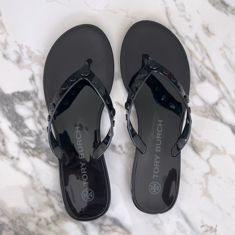 NWT - Tory Burch Studded Jelly Flip Flop - Perfect Black🖤 - Picture 2 of 7